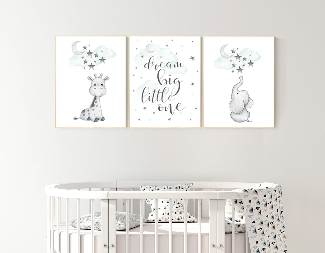 Giraffe nursery decor, Nursery decor girl giraffe, nursery decor elephant, mint nursery decor, gender neutral, nursery wall art quotes