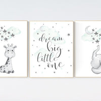 Giraffe nursery decor, Nursery decor girl giraffe, nursery decor elephant, mint nursery decor, gender neutral, nursery wall art quotes