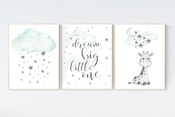 Mint nursery decor, gender neutral, nursery wall art quotes, neutral nursery prints, Giraffe nursery decor, Nursery decor girl giraffe