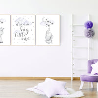 Nursery decor girl giraffe, Nursery decor girl purple, purple nursery print, nursery decor elephant, elephant giraffe, dream big little one