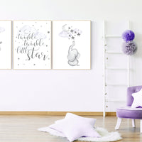 Nursery wall art girl giraffe, Nursery decor girl purple, lilac, nursery decor elephant, elephant giraffe, twinkle twinkle little star