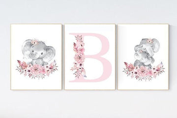 Nursery decor girl boho, elephant nursery wall art, nursery decor girl floral, nursery decor girl woodland, floral nursery, boho nursery