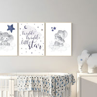 Nursery decor elephant, navy nursery decor, twinkle twinkle little star, moon and stars, navy blue nursery art. baby room, elephant nursery