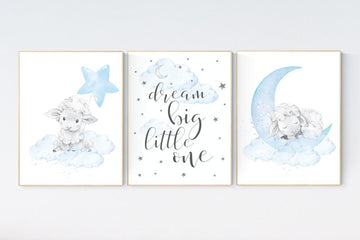 Sheep nursery decor, Nursery decor boy, nursery decor lambs, nursery wall art sheep, moon and cloud wall art nursery, boy nursery decor