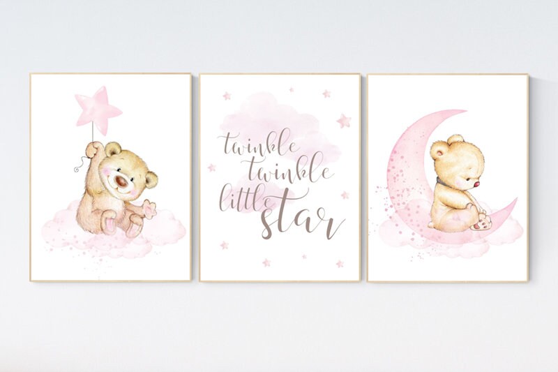 Nursery decor bear, bear nursery decor for girls, nursery decor girl, girl nursery decor, nursery wall art girl teddy bear print for nursery