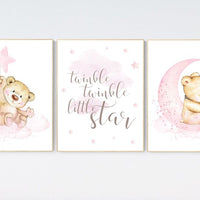 Nursery decor bear, bear nursery decor for girls, nursery decor girl, girl nursery decor, nursery wall art girl teddy bear print for nursery