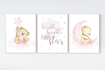 Nursery decor bear, bear nursery decor for girls, nursery decor girl, girl nursery decor, nursery wall art girl teddy bear print for nursery