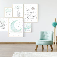 Nursery decor mint, mint green nursery, hot air balloon, dream big little one, gender neutral nursery, elephant nursery. moon and clouds