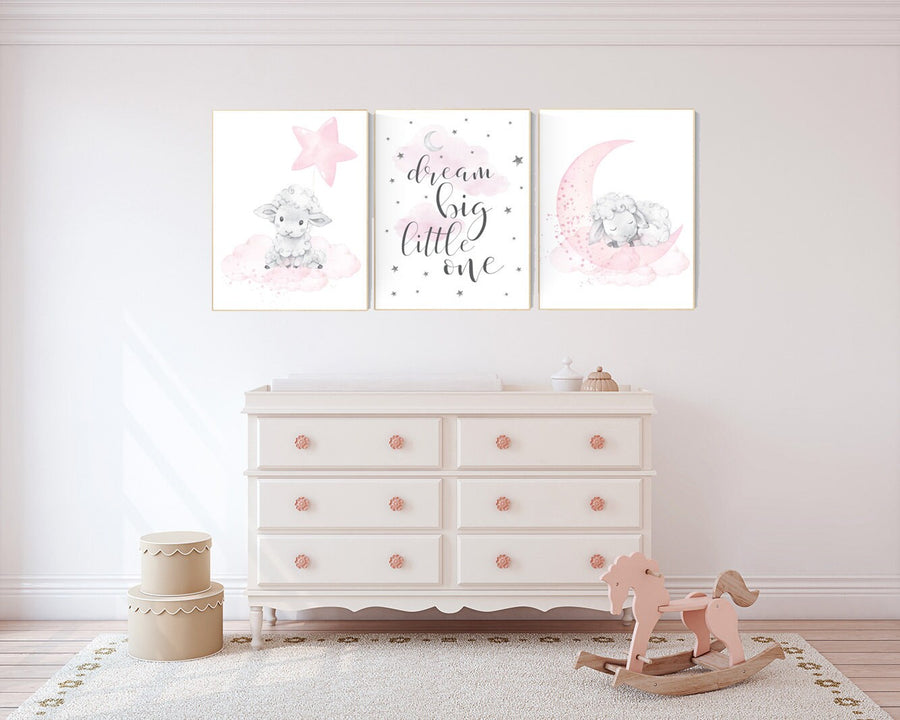 Sheep nursery decor, Nursery decor girl, nursery decor lambs, nursery wall art sheep, moon and cloud wall art nursery, girl nursery decor