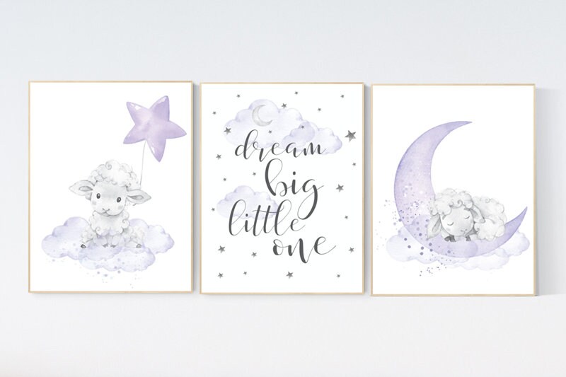 Nursery decor girl purple, nursery decor girl, nursery decor lambs, Sheep nursery decor, nursery wall art sheep, lavender and gray, lilac