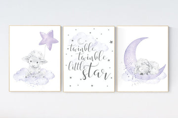 Nursery decor girl purple, sheep nursery, Sheep nursery decor, nursery wall art sheep, lavender, lilac, nursery decor lambs, sheep prints