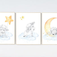 Nursery decor lambs, Sheep nursery decor, nursery wall art sheep, nursery decor neutral, , cloud and stars, moon and stars, gender neutral