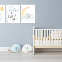 Nursery decor lambs, Sheep nursery decor, blue yellow nursery, nursery decor neutral, cloud and stars, dream big little one, gender neutral