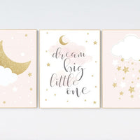 Pink gold nursery art, dream big little one, blush pink nursery decor, pink and gold, rose nursery wall art, nursery decor pink, girls room
