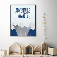 Nursery decor boy mountains adventure, nursery wall art woodland, adventure awaits nursery, nursery decor neutral, baby room decor mountains