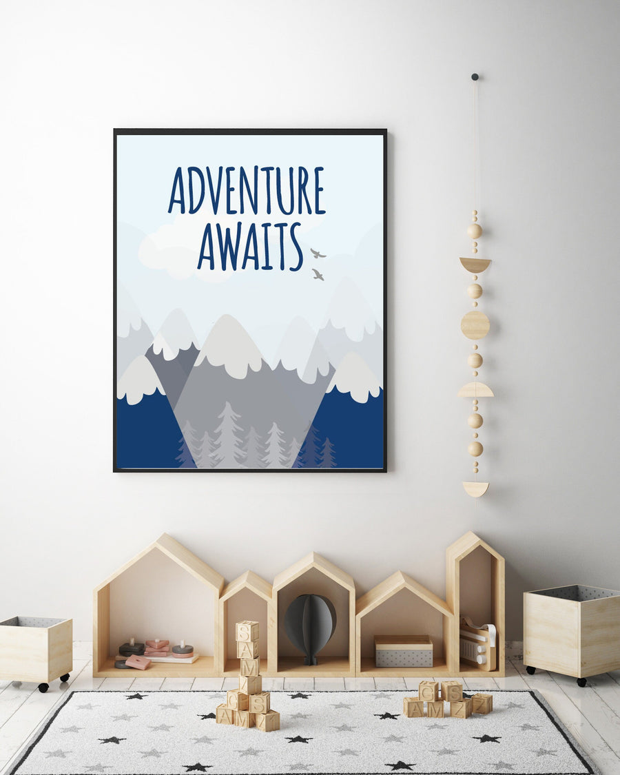 Nursery decor boy mountains adventure, nursery wall art woodland, adventure awaits nursery, nursery decor neutral, baby room decor mountains