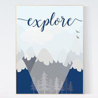 Explore, Nursery wall art woodland, Woodland nursery, baby room print, nursery prints neutral, baby room decor mountains, adventure nursery