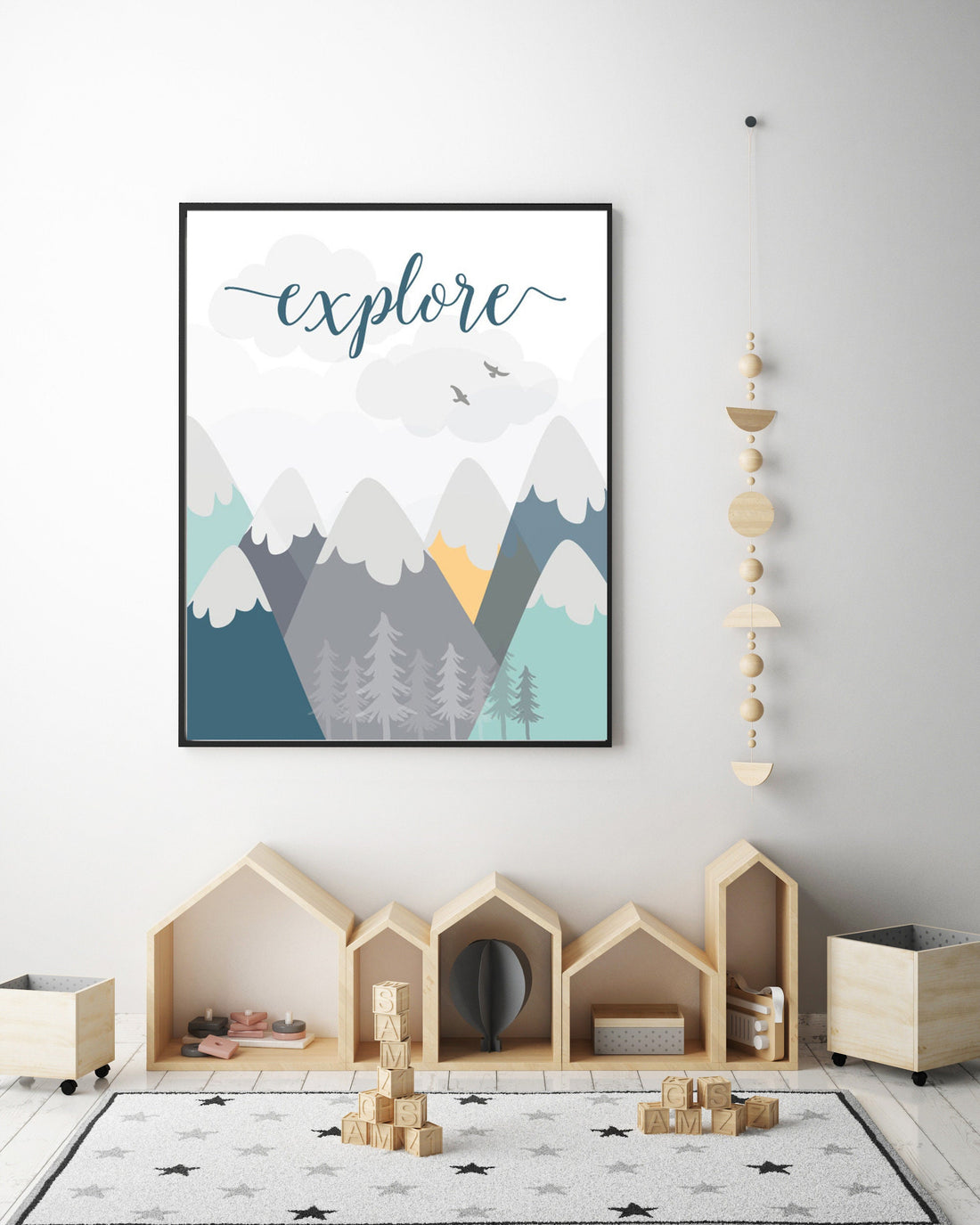 Nursery wall art woodland, Woodland nursery, explore, baby room print, nursery decor neutral, baby room decor mountains, adventure nursery