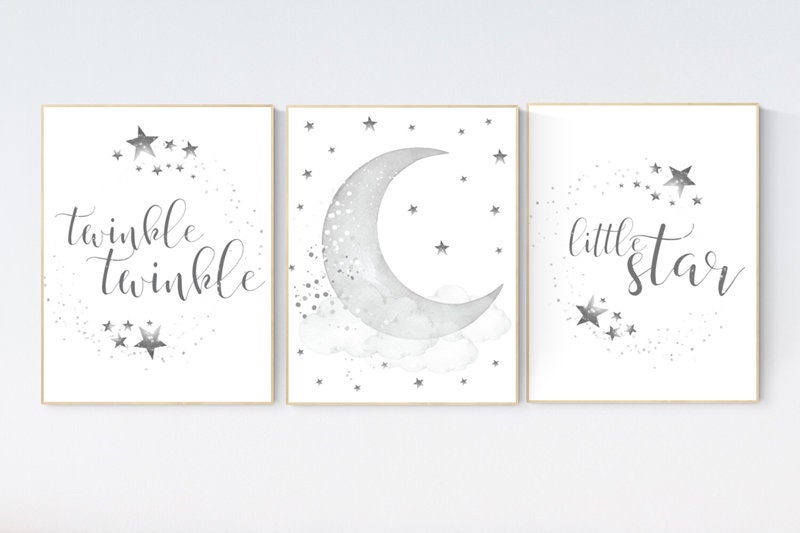 Twinkle twinkle little star, cloud nursery decor, Nursery decor neutral, moon and stars nursery, gray nursery, gender neutral, grey nursery