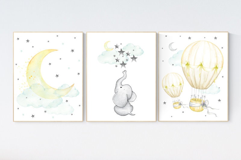 Mint and yellow nursery, nursery decor elephant, cloud and star, teal and yellow, nursery decor boy teal, gender neutral nursery, elephant