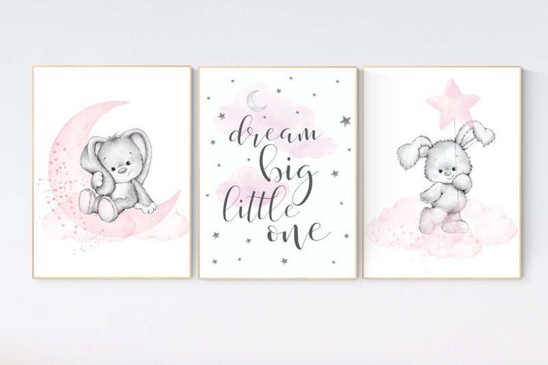 Bunny print nursery, Nursery decor girl bunny, bunny print set, pink and gray nursery, rabbit nursery decor, girl nursery, bunny art