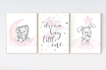 Bunny print nursery, Nursery decor girl bunny, bunny print set, pink and gray nursery, rabbit nursery decor, girl nursery, bunny art