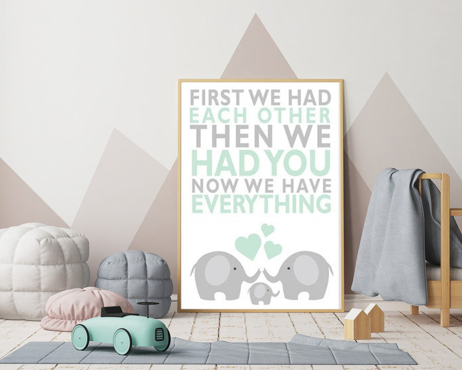 First We Had Each Other, mint nursery decor, elephant Nursery, Nursery Art, Nursery Decor, gender neutral nursery, nursery prints