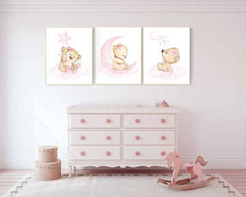 Nursery decor bear, bear nursery decor for girls, nursery decor girl, girl nursery decor, nursery wall art girl teddy bear print for nursery