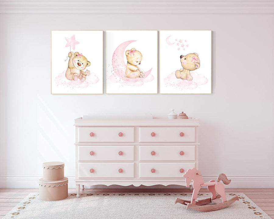 Nursery decor bear, bear nursery decor for girls, nursery decor girl, girl nursery decor, nursery wall art girl teddy bear print for nursery
