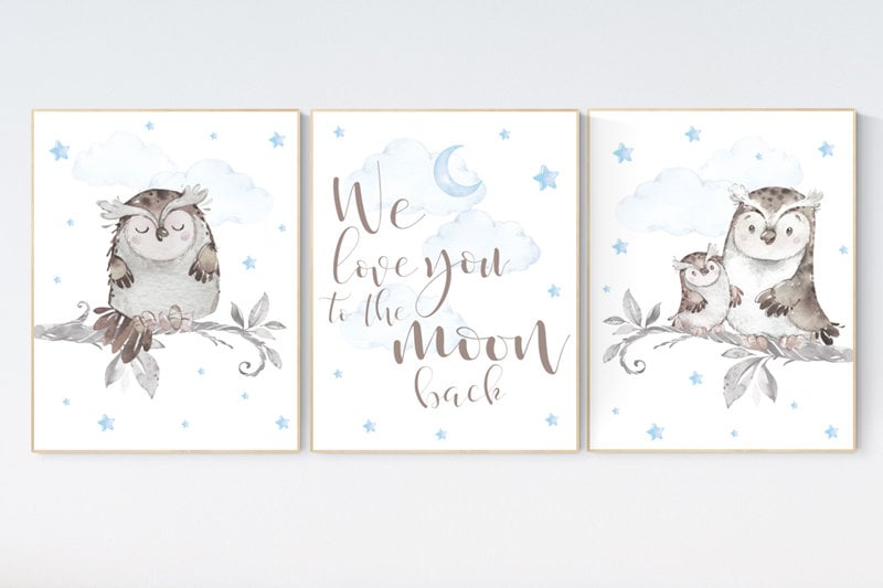 Nursery decor owl, owl nursery, nursery wall art boy, owl print nursery, owl print baby, baby nursery decor, baby room decor boy