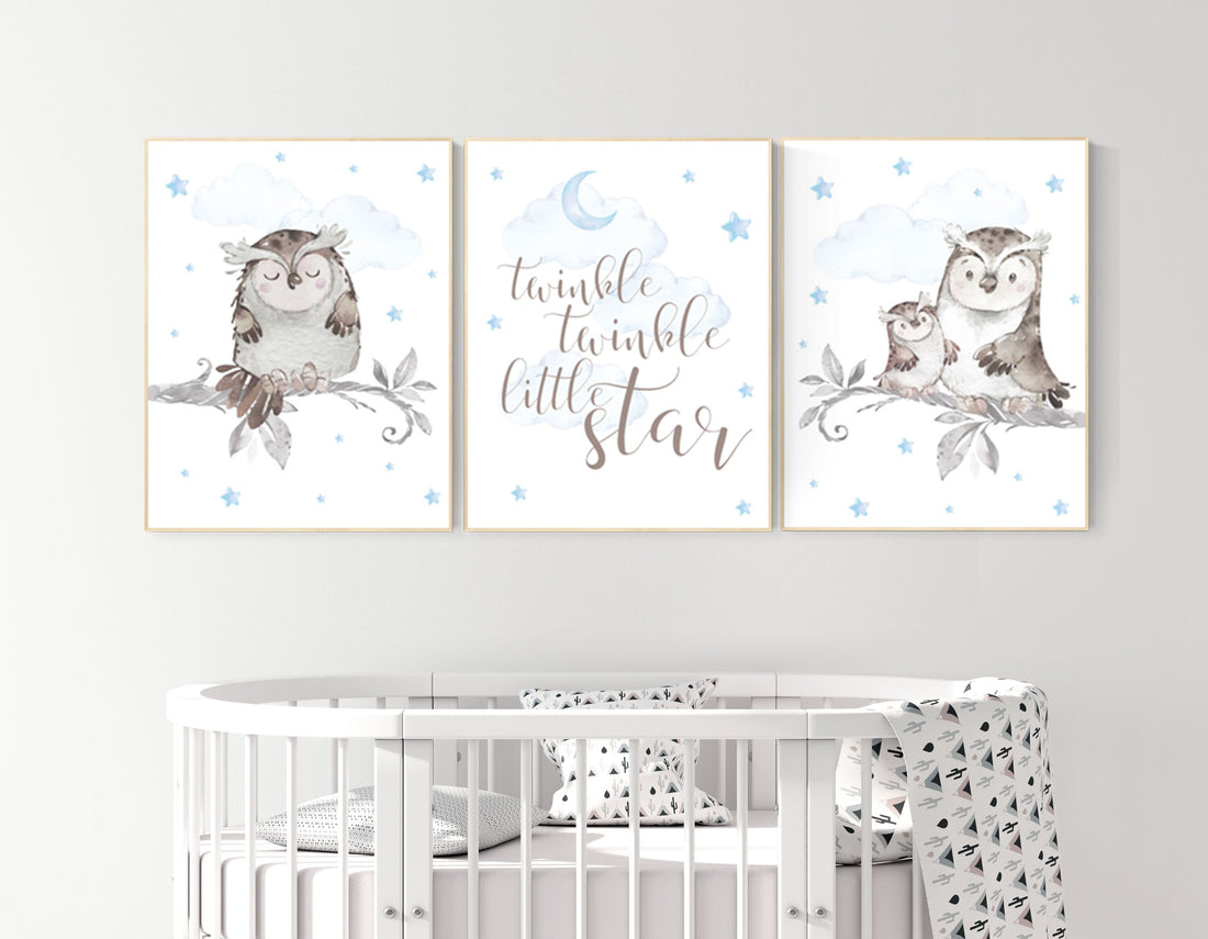 Nursery decor boy owls, owl nursery, nursery wall art boy, owl print nursery, owl print baby, baby nursery decor, baby room decor boy