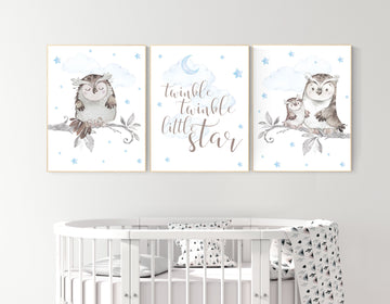 Nursery decor boy owls, owl nursery, nursery wall art boy, owl print nursery, owl print baby, baby nursery decor, baby room decor boy