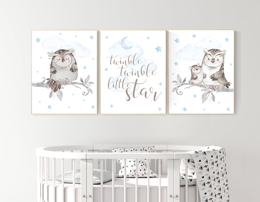 Nursery decor boy owls, owl nursery, nursery wall art boy, owl print nursery, owl print baby, baby nursery decor, baby room decor boy