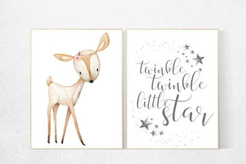 Nursery decor woodland, deer nursery decor, twinkle twinkle little star, tribal nursery, woodland nursery, deer print, Woodland Animals