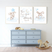 Nursery decor boy bunny, bunny print set, we love you to the moon and back, rabbit nursery decor, boy nursery, Bunny print, boy nursery art