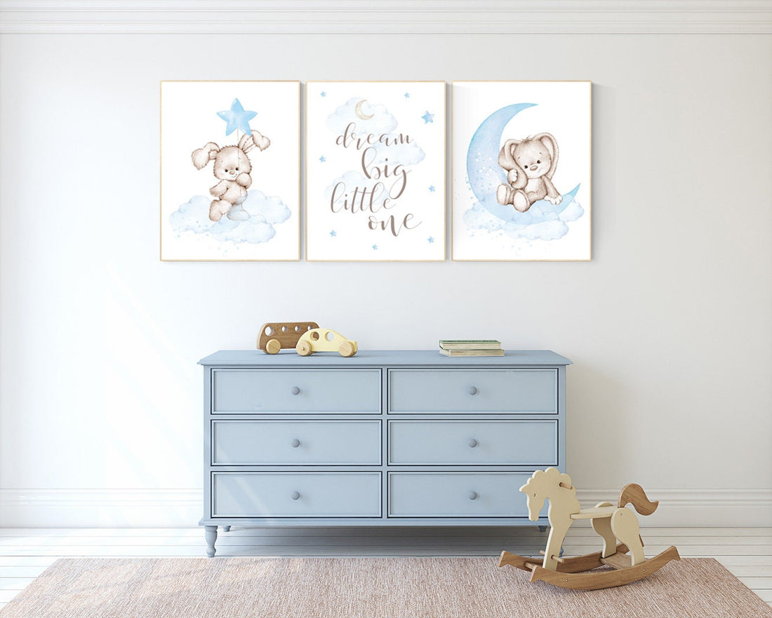 Nursery decor boy, nursery decor bunny, dream big little one, rabbit nursery decor, Bunny print, boy nursery wall art, bunny print nursery