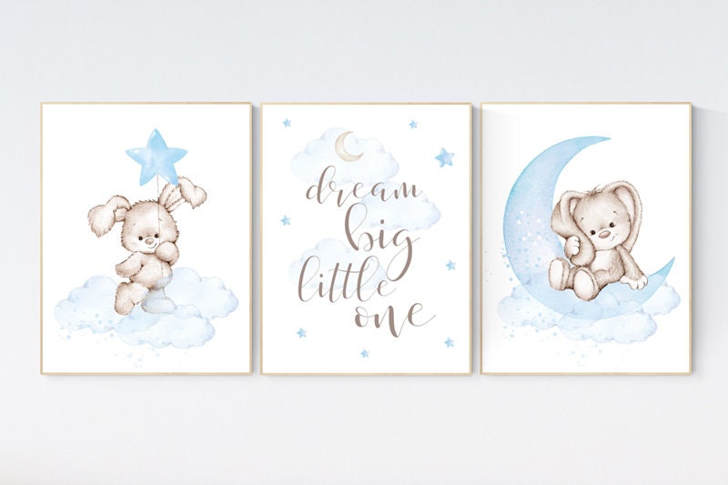 Nursery decor boy, nursery decor bunny, dream big little one, rabbit nursery decor, Bunny print, boy nursery wall art, bunny print nursery