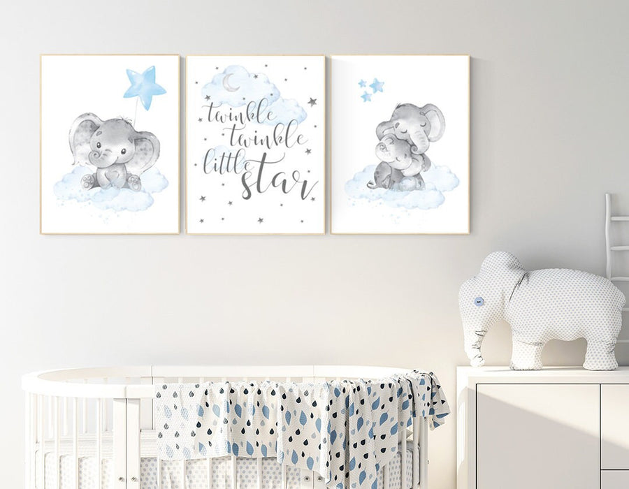 Nursery decor boy elephant, Elephant nursery, nursery decor, boys room decor, twinkle twinkle little star, clouds and stars elephant nursery