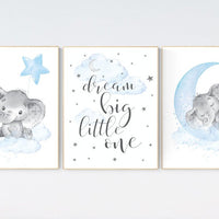 Nursery decor boy elephant, nursery wall art elephant, baby room decor boy, dream big little one, Elephant Nursery Art, Baby Boy Nursery Art
