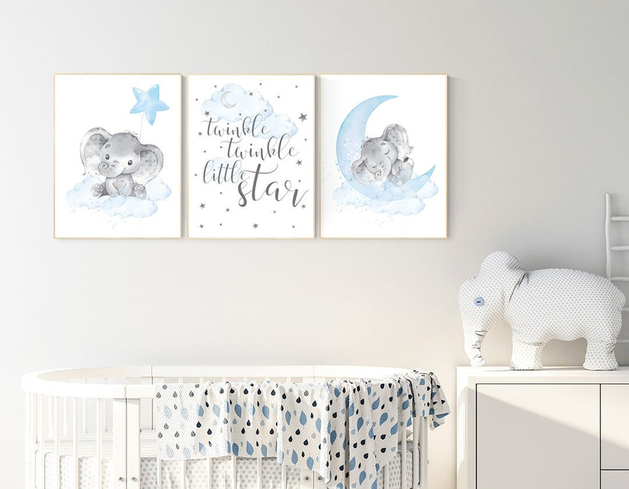 Nursery decor boy elephant, twinkle twinkle little star, clouds and stars elephant nursery, Elephant nursery, nursery decor, boys room decor
