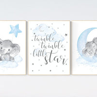 Nursery decor boy elephant, twinkle twinkle little star, clouds and stars elephant nursery, Elephant nursery, nursery decor, boys room decor
