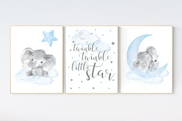 Nursery decor boy elephant, twinkle twinkle little star, clouds and stars elephant nursery, Elephant nursery, nursery decor, boys room decor