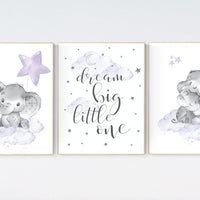 Nursery decor girl purple, nursery decor girl elephant, Girls room decor purple, moon and stars, lavender, star nursery, lilac nursery decor