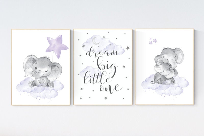 Nursery decor girl purple, nursery decor girl elephant, Girls room decor purple, moon and stars, lavender, star nursery, lilac nursery decor