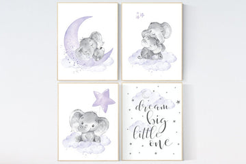 Nursery decor girl purple, nursery decor girl elephant, Girls room decor purple, moon and stars, lavender, star nursery, lilac nursery decor