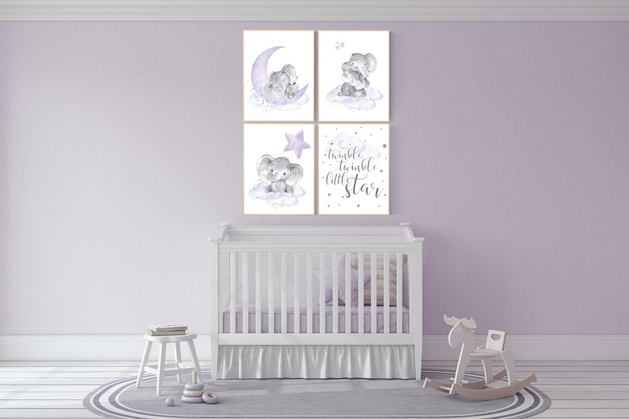 Nursery decor girl purple, nursery decor girl elephant, Girls room decor purple, moon and stars, lavender, star nursery, lilac nursery decor