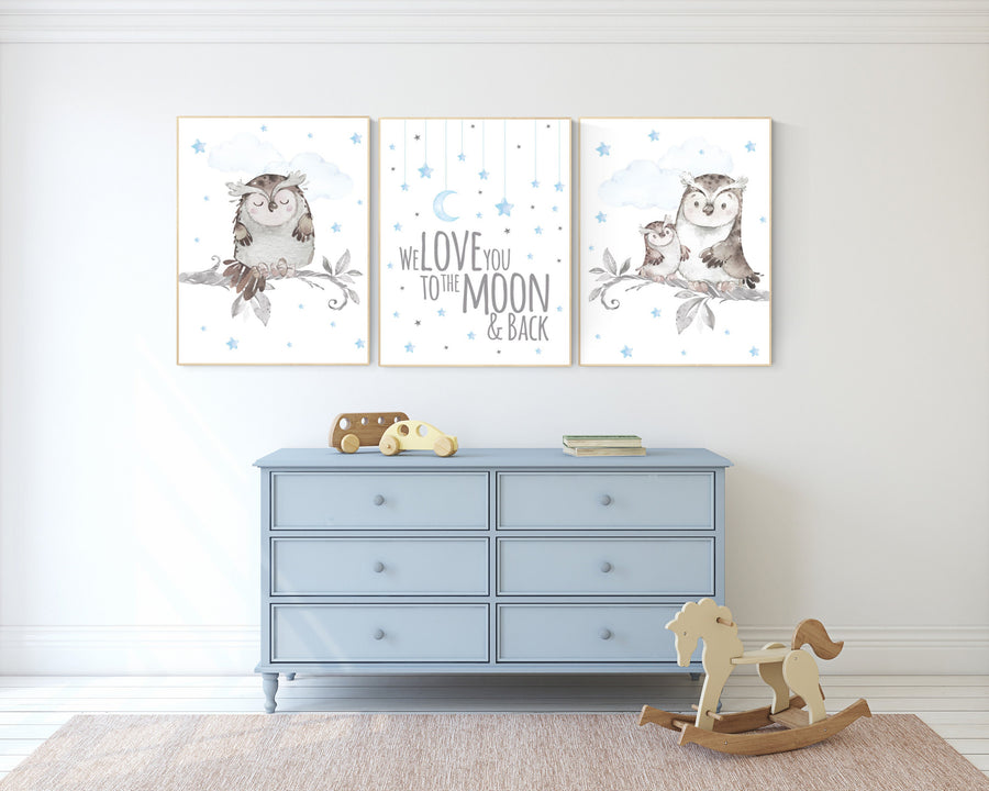 Nursery decor boy owls, owl nursery, nursery wall art boy, owl print nursery, owl print baby, baby nursery decor, baby room decor boy