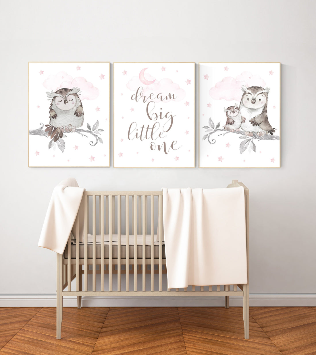 Pink nursery decor, dream big little one, Owl nursery wall art, baby girl room decor, owl nursery decor, baby girl nursery art, owls