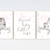 Pink nursery decor, dream big little one, Owl nursery wall art, baby girl room decor, owl nursery decor, baby girl nursery art, owls