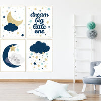 Navy mint nursery, nursery decor boys, dream Big little one, navy mint gold, nursery art,  gender neutral baby room decor, set of 4 prints